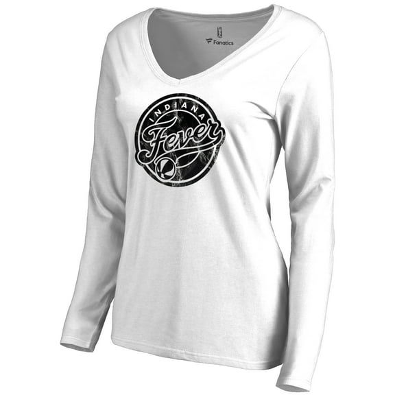 Women's White Indiana Fever Marble Long Sleeve V-Neck T-Shirt