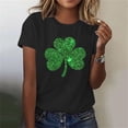 thumbnail image 2 of Dark Green Clover T Shirt Women St Patricks Day Glitter Graphic Tees Short Sleeve Black Tops Emerald Shine Blouse, 2 of 6