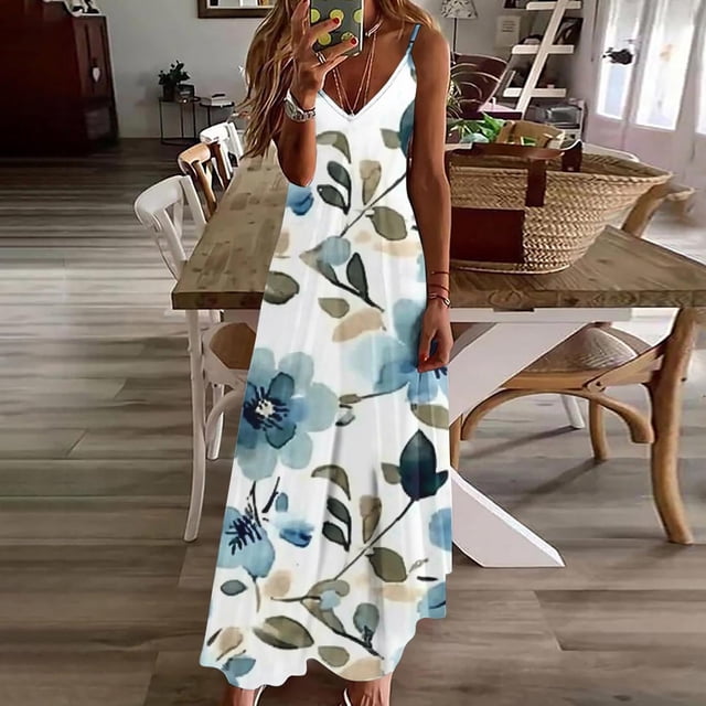 Ovzne Robes Grande Taille pour Femmes Courbes Robe d'Été Robes Imprimées Sans Manches Col Rond Robes Décontractées Robes Imprimées en Solde