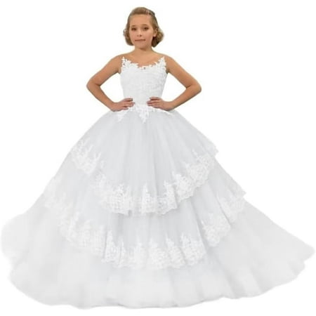 Drtj Elegant Lace Flower Girl Dress - Tulle First Communion & Wedding Pageant Gown for Girls Ages 2-16 (Bridesmaid Party Special Occasions)
