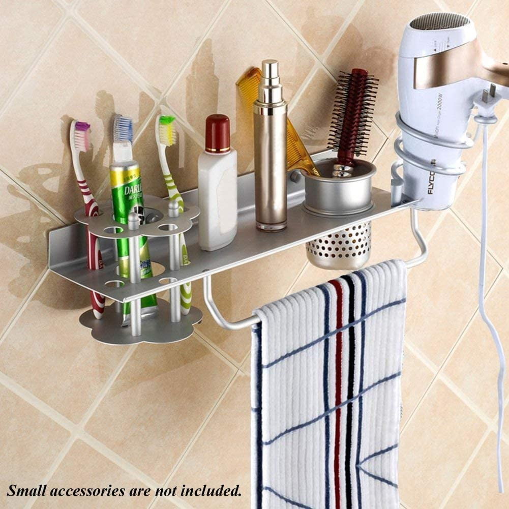 Bath Hair Dryers Holder Stainless Steel Hanger Wall Mounted Chrome Storage Rack 