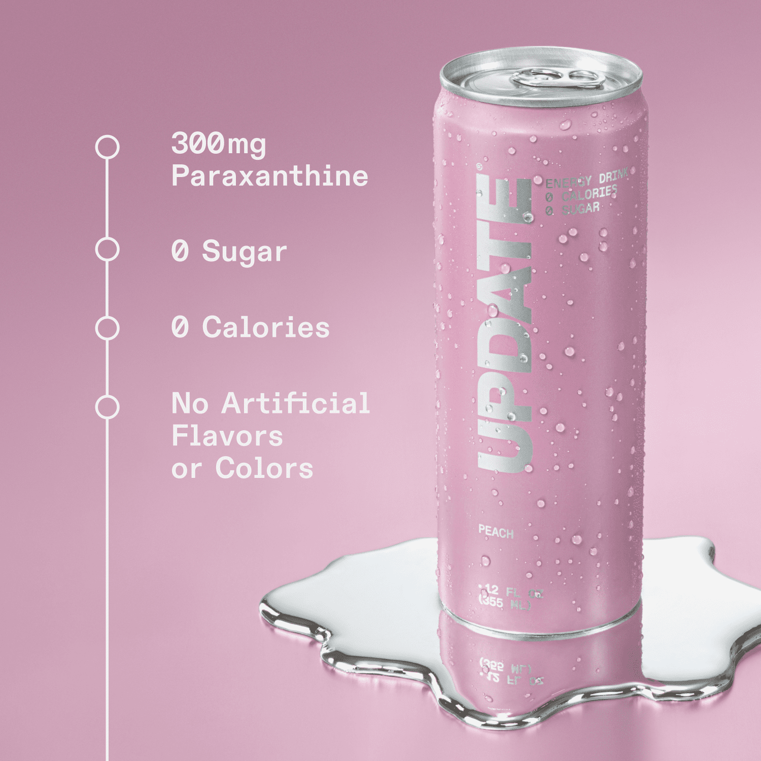 UPDATE Zero Sugar Energy Drink, Peach, 12 fl oz Can, 12 Pack