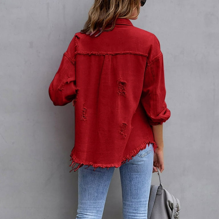 Red oversized deals denim jacket