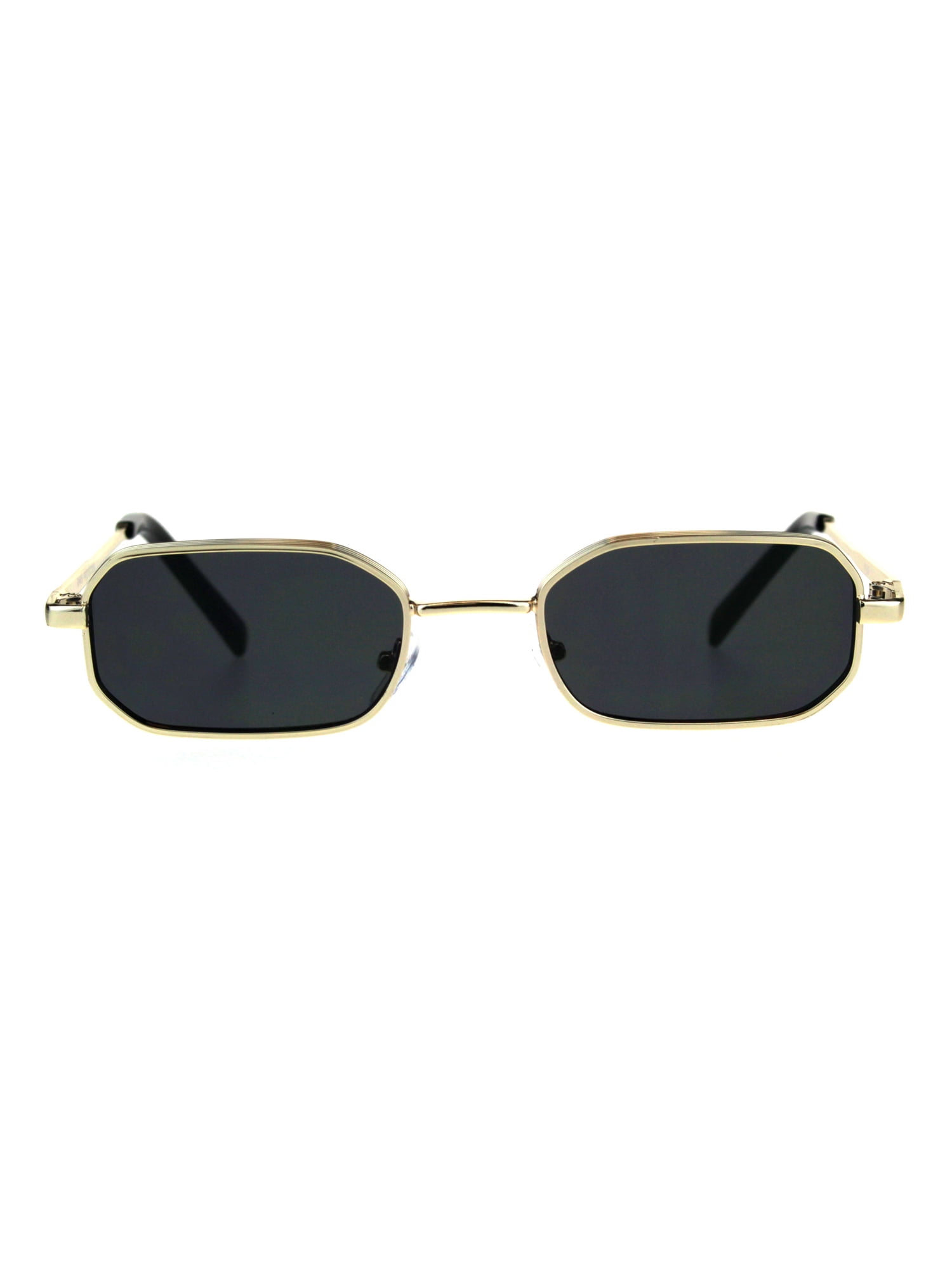 Mens Narrow Metal Rim Rectangular Hippie Pimp Sunglasses Gold Black