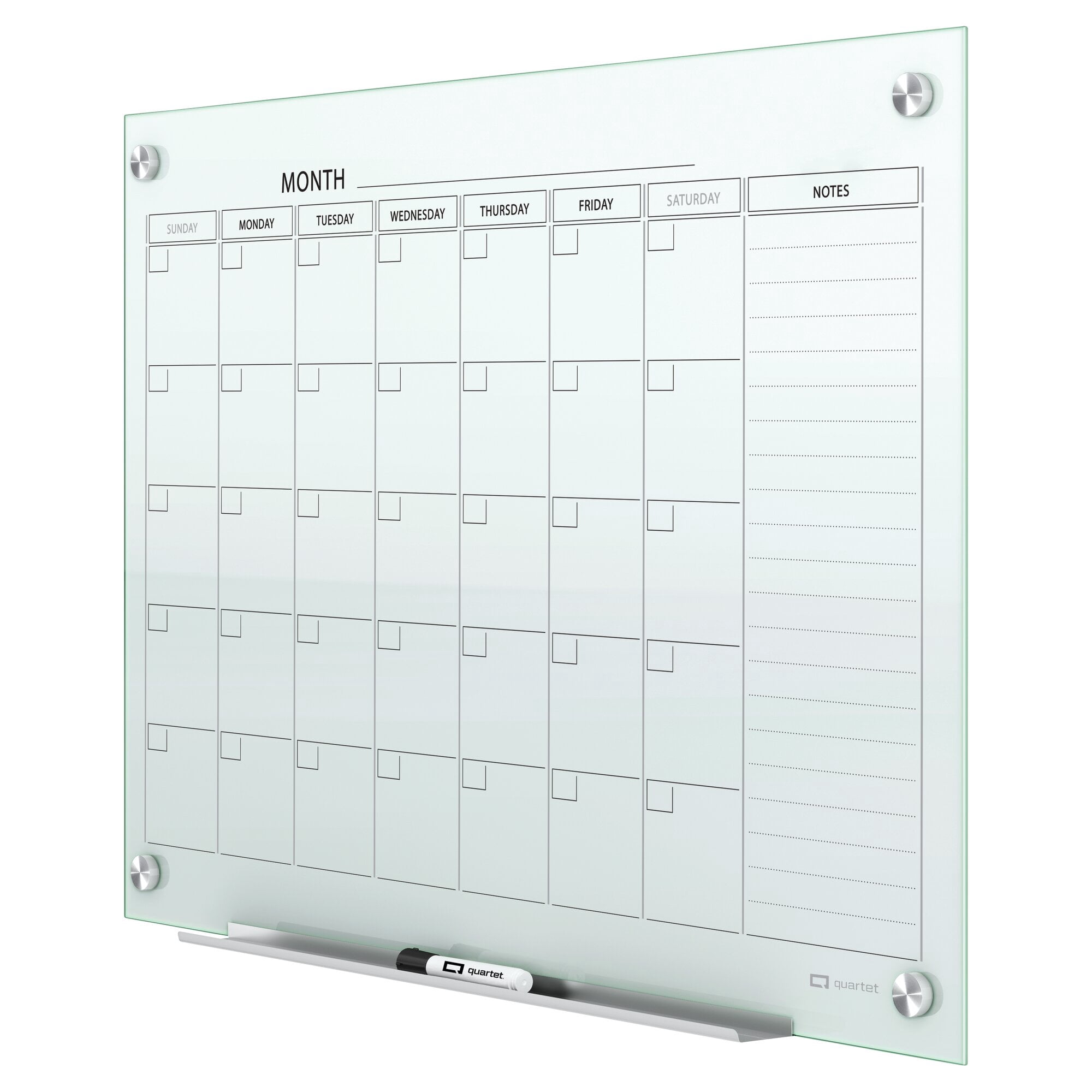 Quartet Infinity Glass Magnetic Calendar Board 36 x 24 3 x 2 White Surface -