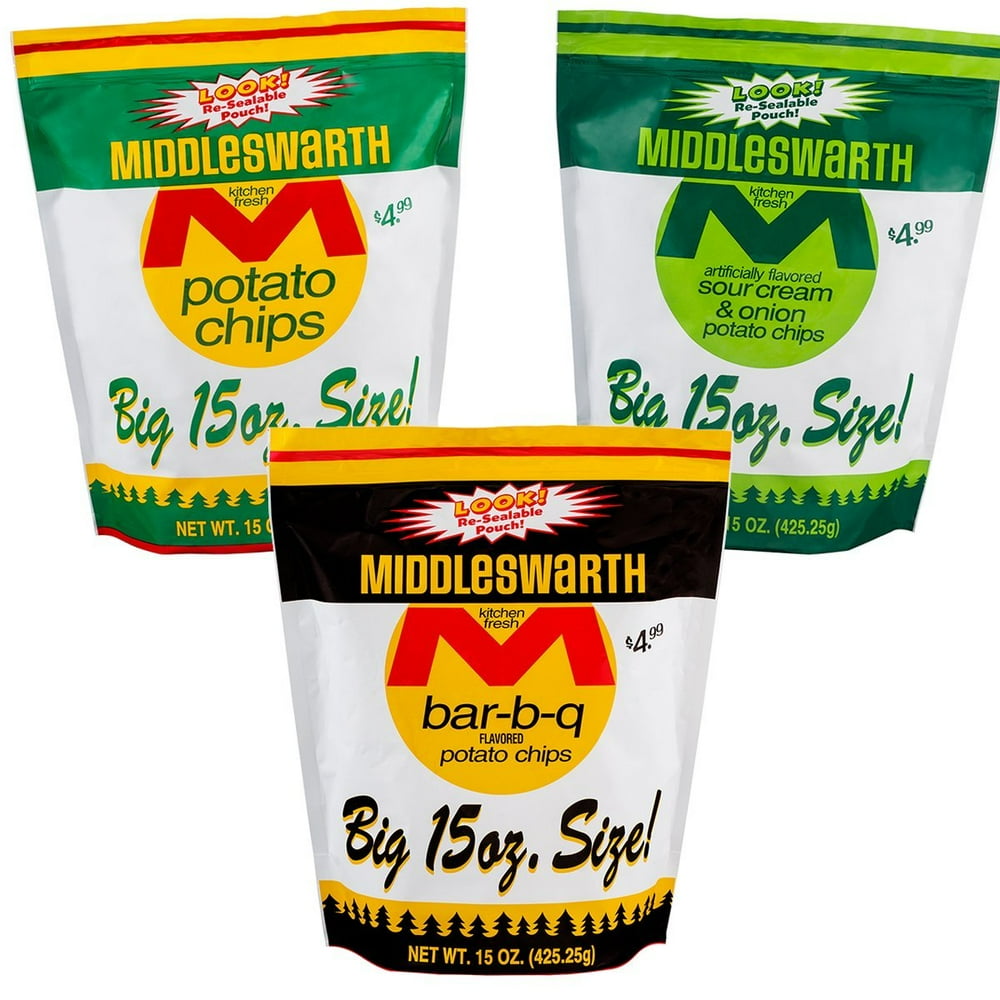 Middleswarth Potato Chip Variety 3Pack Original, BBQ, Sour Cream