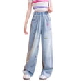 thumbnail image 4 of CONZONE Toddler Girls Baggy Jeans Wide Leg Printed Denim Pants for Girls Elastic Waist Trendy Fall Trousers with Pockets Size 4-5 Years, 4 of 4