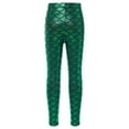 thumbnail image 2 of Alvivi Kids Girls Shiny Mermaid Leggings Toddler Metallic Fish Scale Printed Tights Dance Costume Green 2-3, 2 of 7