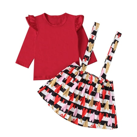 

Odeerbi Girls Dress Baby Girls Clothes Toddler Kids Fashion Cute Long Sleeve Sweet Heart Letter Print Ruffles Strap Skirt Suit Red