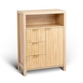 thumbnail image 3 of Ktaxon Fluted MDF Bathroom Floor Cabinet with Grille Single Door and Three Drawers, Oak, 3 of 10