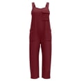 thumbnail image 4 of Women's Sleeveless Jumpsuit, Loose Fit Cotton Linen Overalls with Pockets, Casual Summer Streetwear Jumpsuit, One Piece Romper for Everyday Outfits​-Wine, 4 of 5