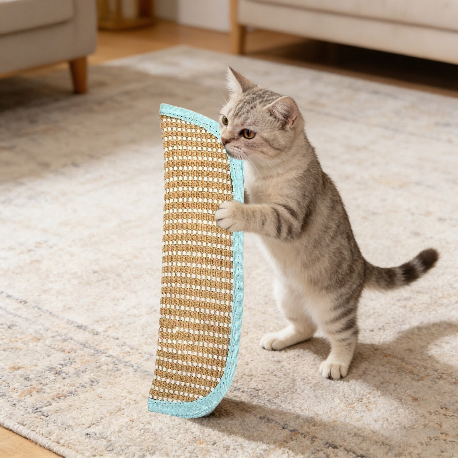 Interactive Cat Tunnel with Inside Sisal Scratching Pad for Indoor Felines Natural Chewing Teething Toy