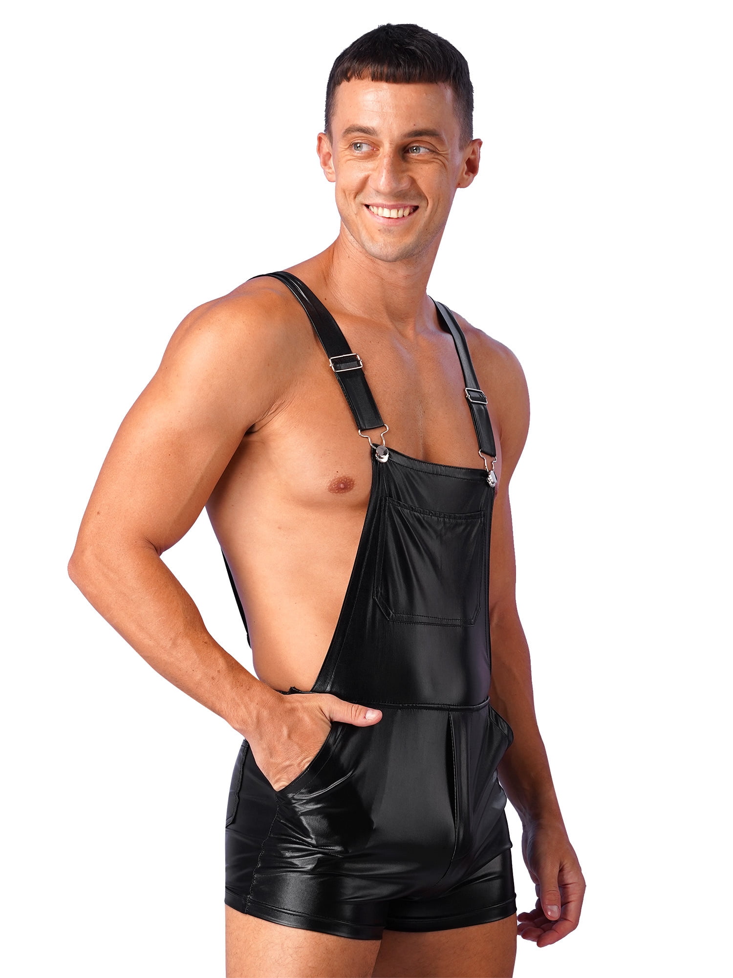 Leather Overalls Spandex Overalls Shorts Rswnyirn Men's Metallic