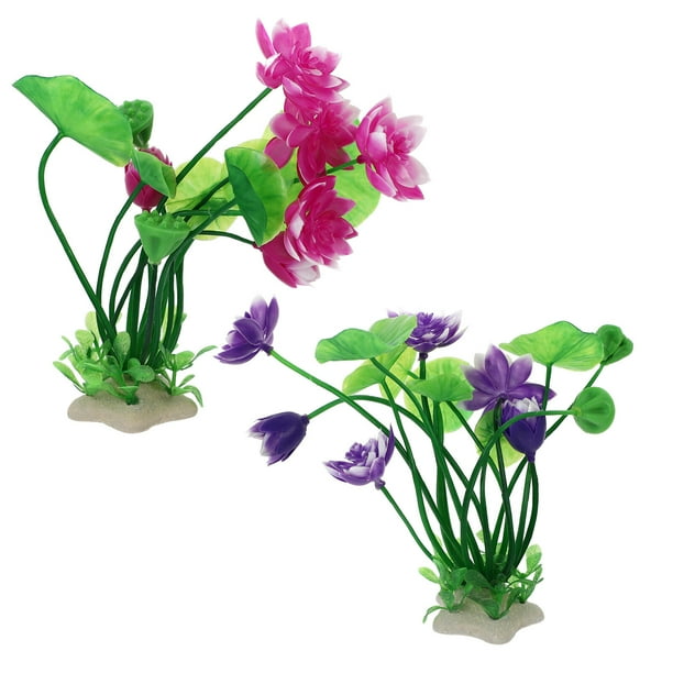 Plantas de plástico para pecera, decoración de loto Artificial, adornos para acuario, 2 uds.