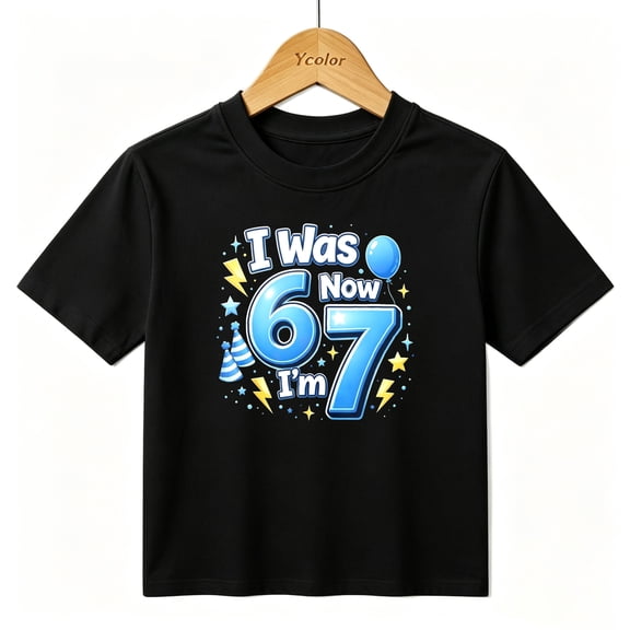 Boys Graphic T-Shirt 67 Birthday Party Balloons I Was 6 Now I'm 7 Kids Tees 100% Cotton Short Sleeve Tops Ages 4-13Y