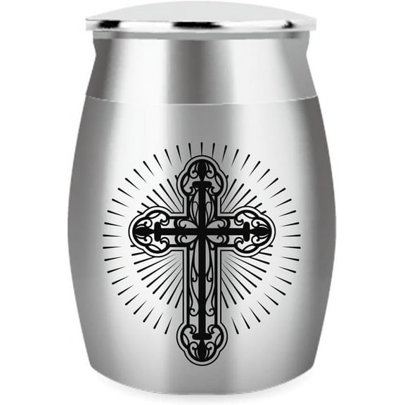 1.57 Inch Small Keepsake Urns for Human and Pet Ashes Mini Cremation Urns for Ashes Stainless Steel Memorial Ashes The Cross