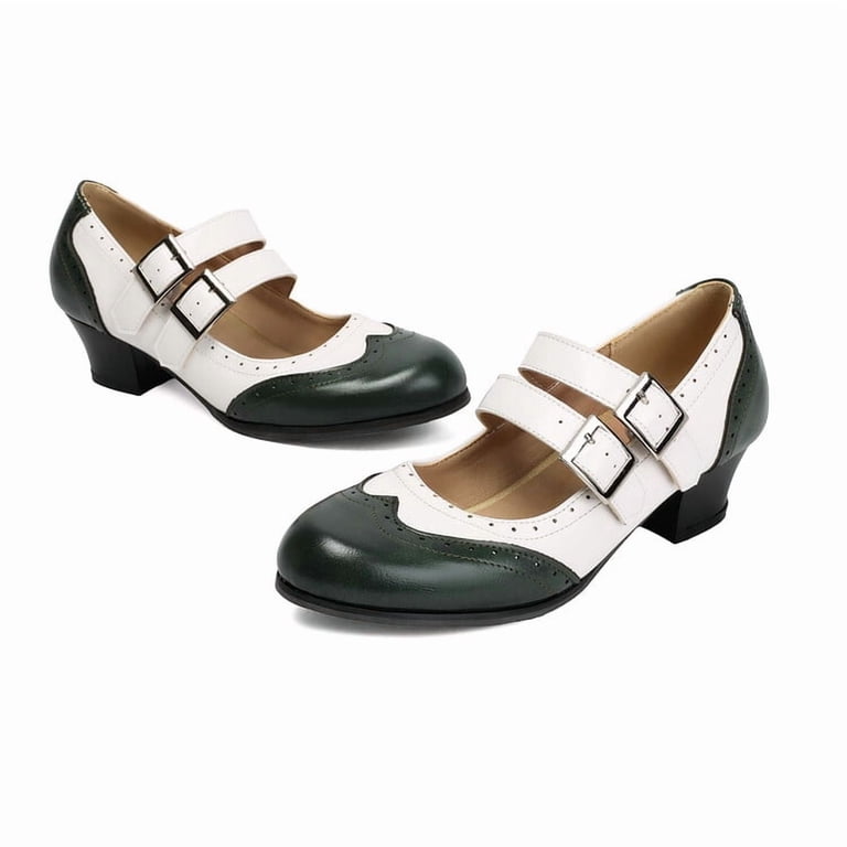 retro women's dress shoes Vintage French Dress Shoes; Woman Casual Qipao Shoes, Green & Apricot 4 CM  Low Heel, Thick Heel, Comfortable Summer Autumn Shoes