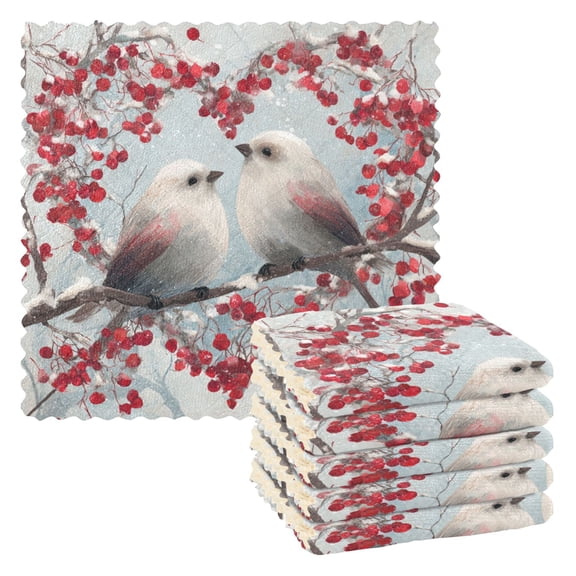 6 Pieces of Kitchen Towels 11x11Inch Kitchen Dish Cloths Kitchen Dish Towels Reuseable Cleaning Cloths Loving Bird