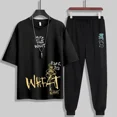 thumbnail image 5 of Ropa para hombre Camiseta negra Trajes deportivos con alfabeto para hombre Pantalones deportivos Conjuntos de pantalones Top estampado Chándal de manga corta básico, 5 of 5