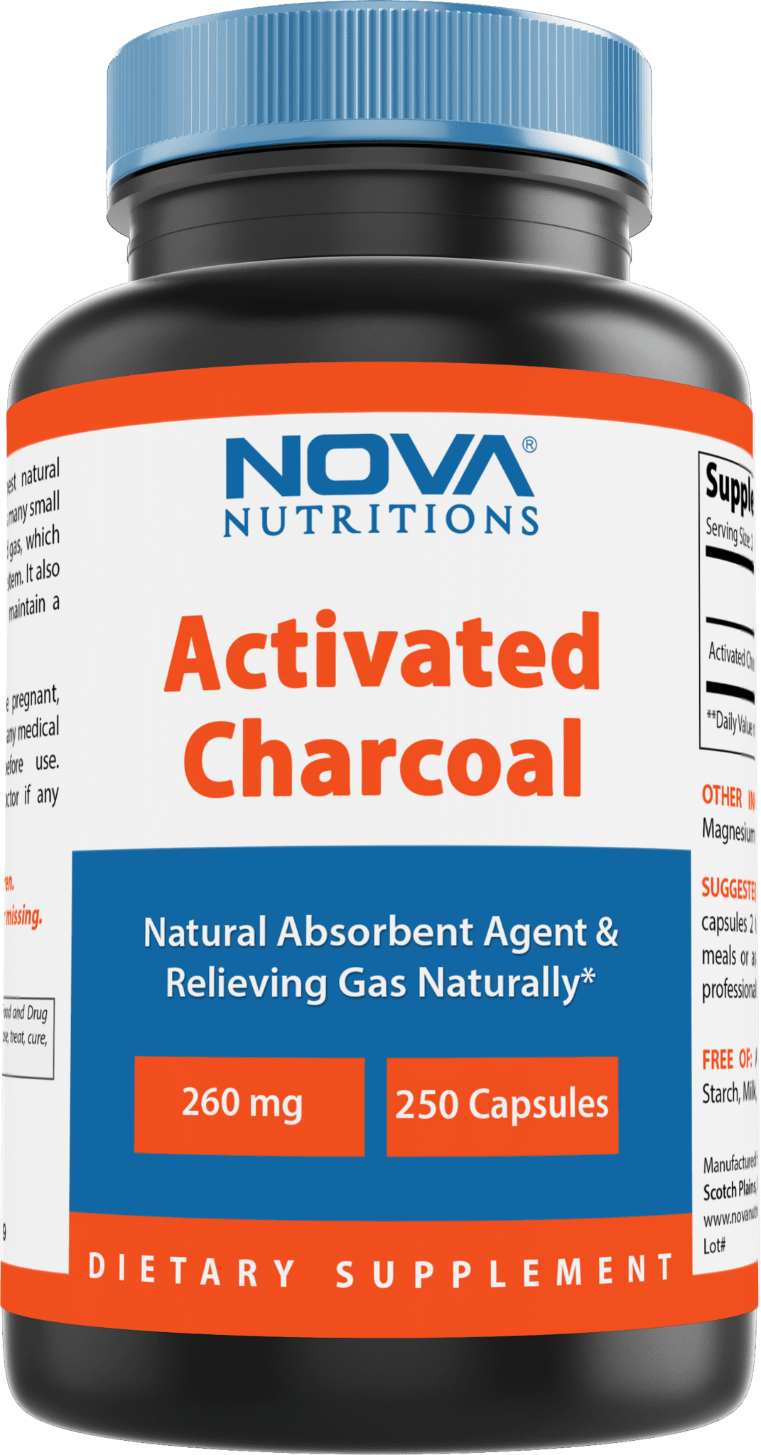 Nova Nutritions Activated Charcoal 260mg Capsule HELPS