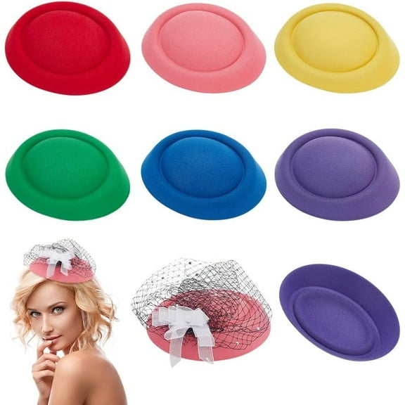 6 Pcs 6 Colors Round Hat Fascinator Base 6.3x5.3x1.5inch Velvet Cloth Fascinator Hat Base Mini Hat Base Millinery Fascinator Base Circle Felt Beret Hat for DIY Wedding Party DIY Mixed Color