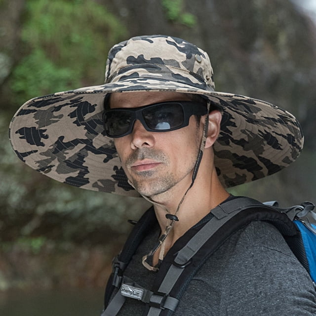 Sombreros para hombre, temperamento, ventilado, versátil, estampado de camuflaje, con cordón, sombrero de pescador para hombre.