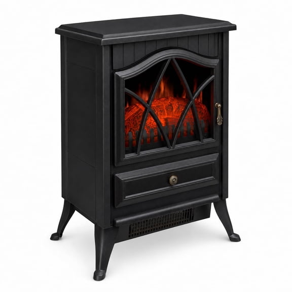 Kicctian Freestanding Electric Fireplace Stove Heater, Compact Space Heater with Realistic Flame Effect