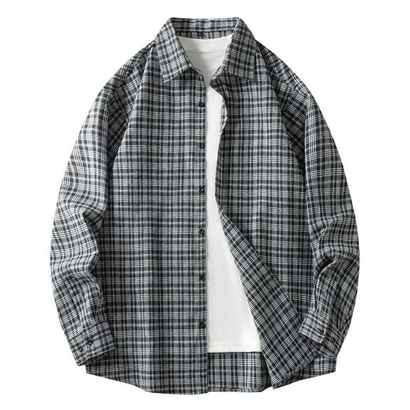 BVnarty Plaid Shirts for Men Checkered Shirt Oversized Long Sleeve Lapel Top Casual Lightweight Breathable Apparel for Daily Wear, Beach, and Parties