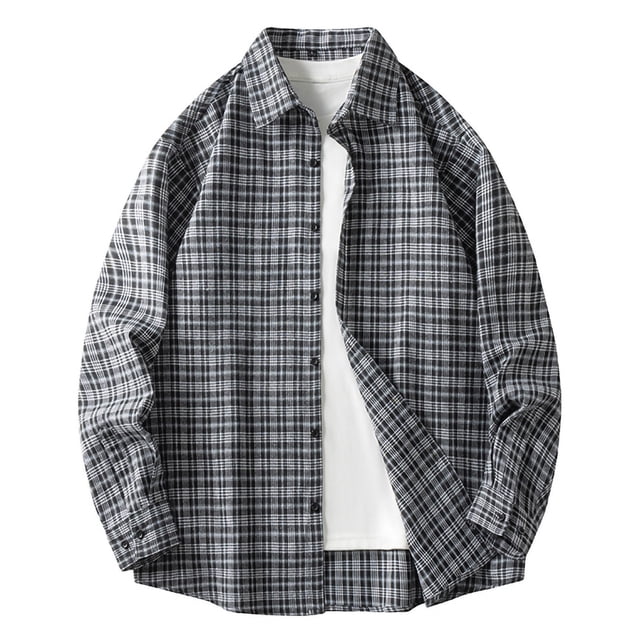 AherBiu Mens Plaid Shirt Long Sleeve Button down Lightweight Shacket Fashion Fall Casual Shirts with Pockets