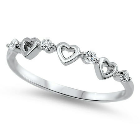 Sterling Silver Women's Flawless Colorless Cubic Zirconia Wedding Heart Ring (Sizes 4-10) (Ring Size 4)