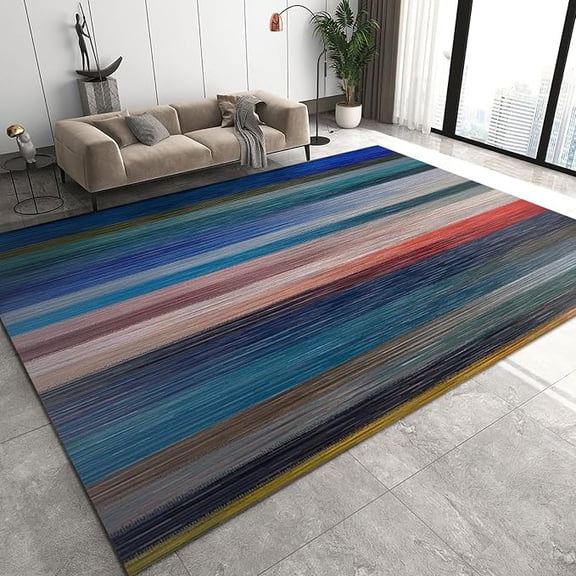 Color Striped Area Rug, Retro Casual Non Slip Print Rugs, Stain Resistant Durable Carpet for Indoor Living Room Bedroom Office Decor Mat 3 x 5ft