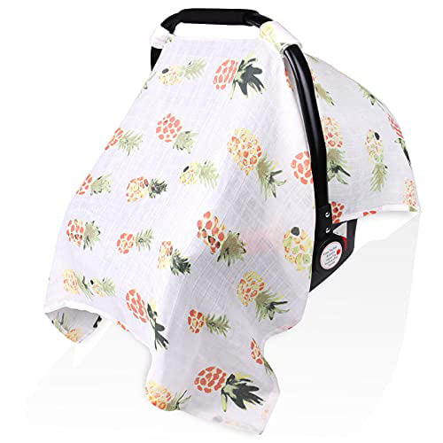 Extra Wide Universal Fit Oranges Lightweight Breathable Soft for Newborn Boy Girl Baby Car Seat Cover Infant Carseat Canopy Metplus Cotton Muslin Carrier Covers Summer Stroller Canopie 