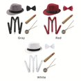thumbnail image 4 of EIMELI 1920s Mens Gatsby Gangster Accessories Set Panama Hat Suspender Bow Tie, 4 of 7