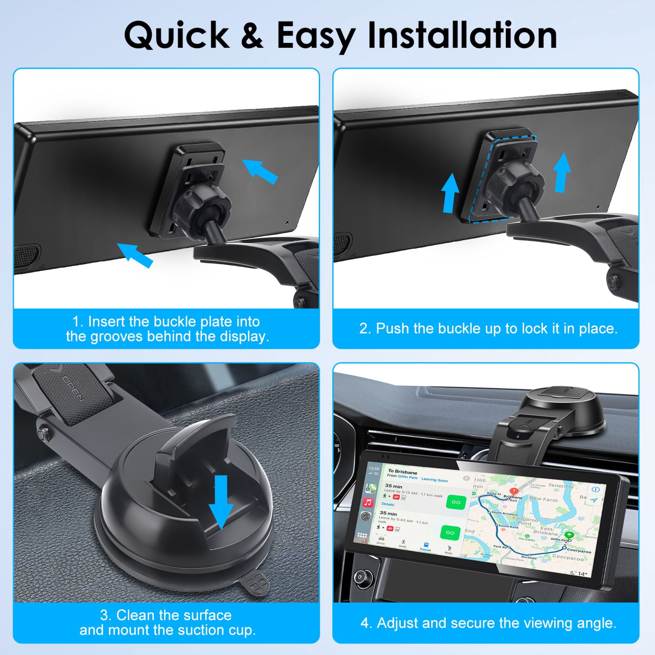 Suction Cup CarPlay Screen Mount, EEEkit 360° Adjustable Windshield Dashboard Car Display Holder Fit for 7" 9" 10.26" CarPlay Screen, Android Auto Monitor, GPS