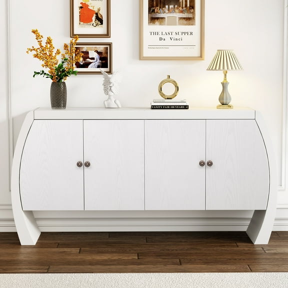 Harper & Bright Designs Buffet Cabinet with Storage, Wood Sideboard Table with Doors and Curved Legs, White