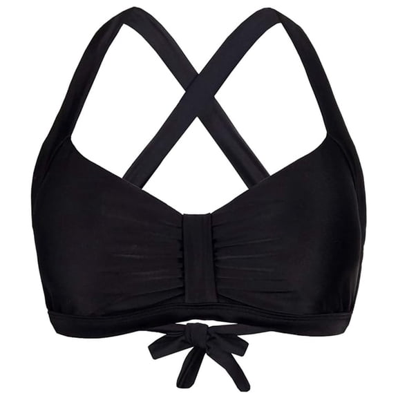 Curuila Swimsuit For Women Fashion Solid Color Strap Square Neck Bikini Swimwear Top Black Size 2Xl