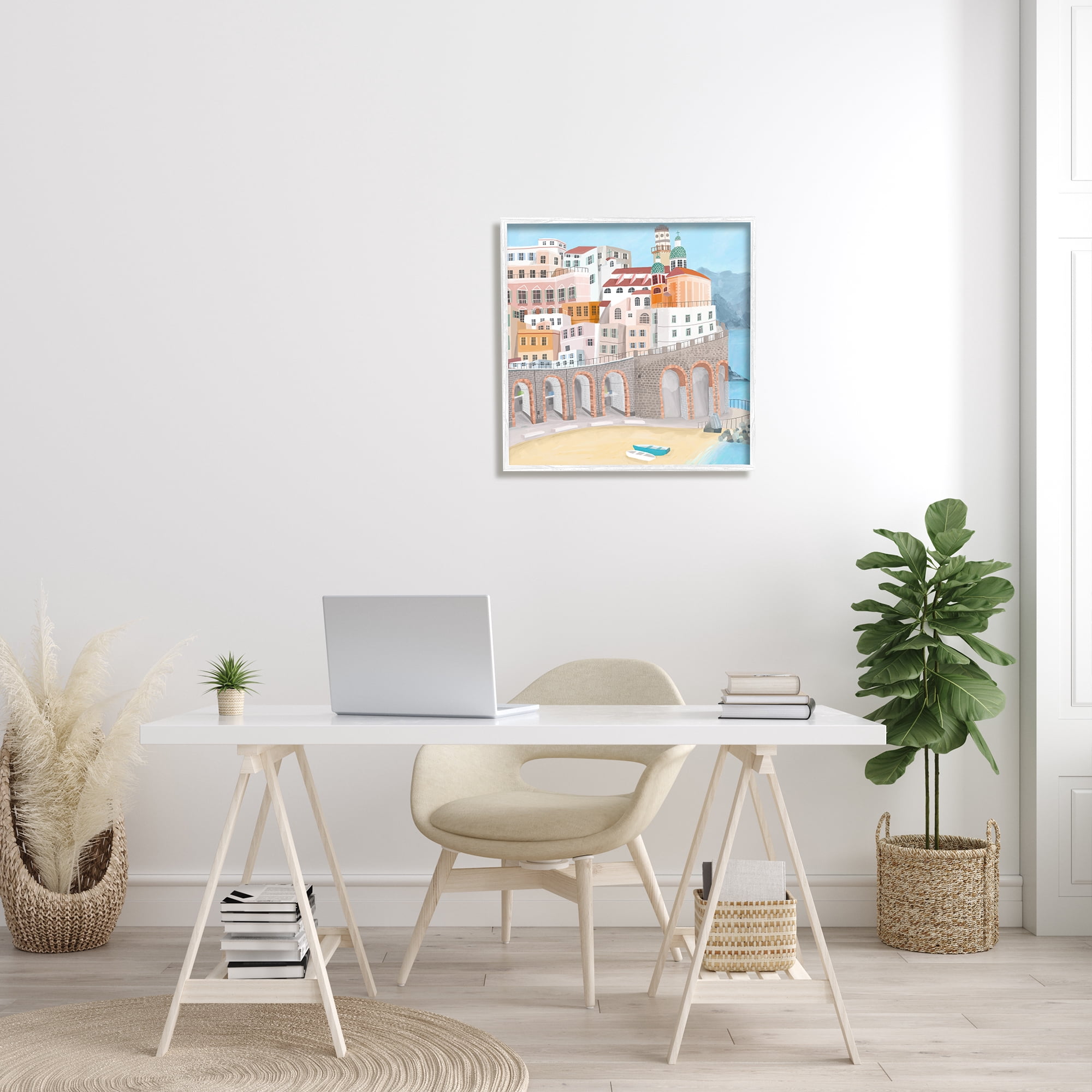 Stupell Industries Atrani Architecture Seaside Italian City Buildings Travel & Places Painting White Framed Art Print Wall Art, 24 x 24