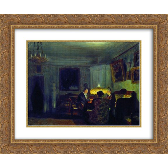 Boris Kustodiev 2x Matted 24x20 Gold Ornate Framed Art Print 'Group portrait of family Schwartz'