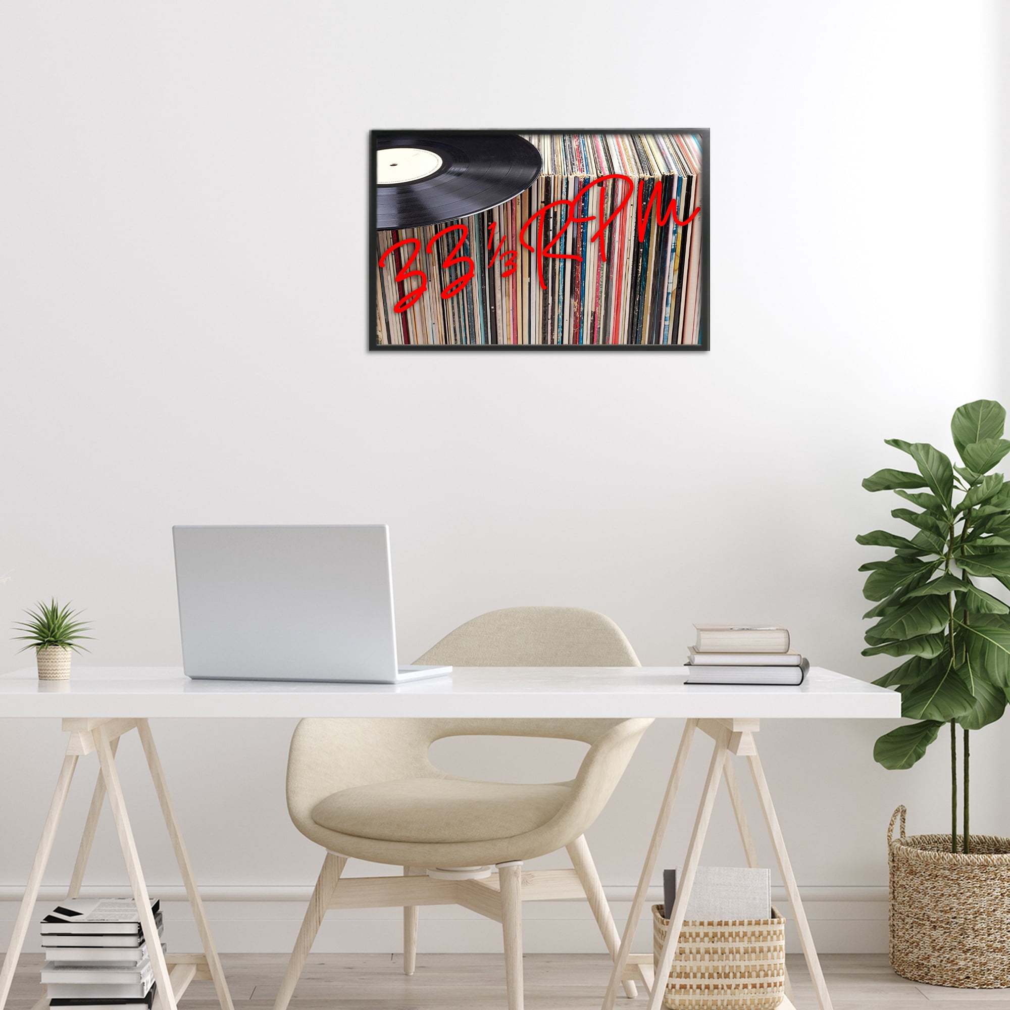 Stupell Industries Vinyl Record Stack Collection Black Framed Giclee Art, design by Lil' Rue
