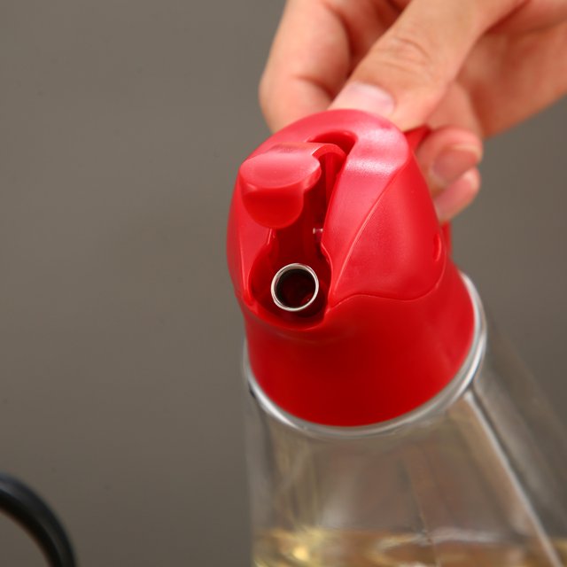 Botella de aceite abatible automática de acrílico, apertura y cierre automáticos por gravedad, sin colgar aceite, botella de condimento a prueba de fugas, olla de aceite de gran capacidad con asa