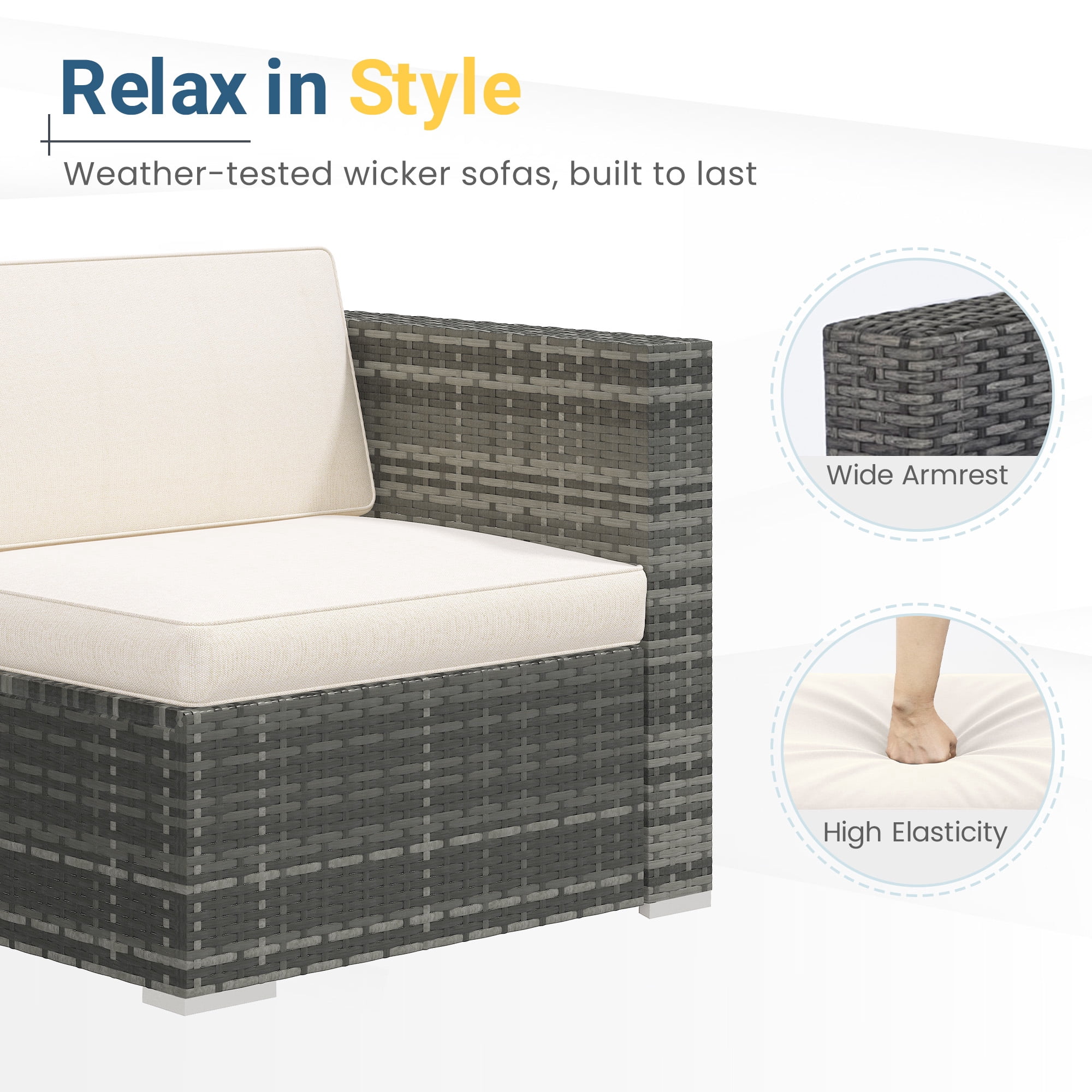 Mayincolor 5 Piece Outdoor Patio Sectional Furniture Set, Rattan Outside Couch, Wicker Conversation Sofa for Balcony, Porch, Backyard, Deck, Garden,Beige