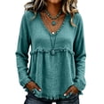 thumbnail image 2 of WULMLEO Cotton Linen Tops for Women Long Sleeve V Neck Blouses Vintage Shirts Army Green L, 2 of 9