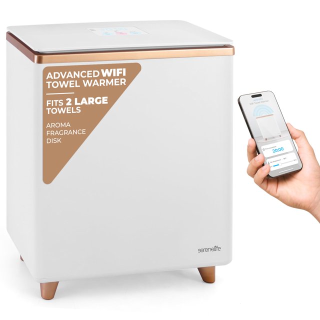 Calentador de toallas SereneLife WIFI, rectangular de lujo, oro rosa