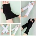 thumbnail image 3 of 1 par de guantes largos sin dedos con protección solar para mujer, manoplas frescas de verano, mangas de medio dedo, negro, blanco, nude., 3 of 5