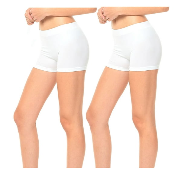Gilbins 2 Pack Women's Seamless Stretch Exercise Yoga Shorts, White Exercise Shorts for Women