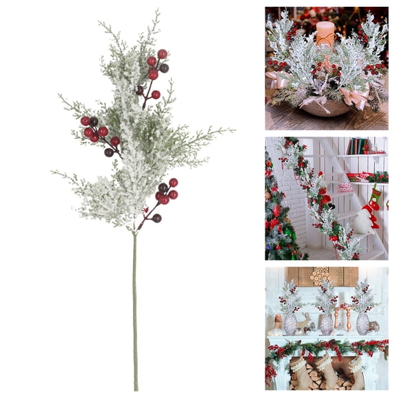 1Pc Clearance Under $3 Artificial Christmas Flower Pick Vase Branch Abs For Table Decorating With Christmas Vase Branches Frosted Cedar Branch With Berries Green