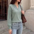 thumbnail image 5 of StSilkitty Loose Casual Sweatshirt Eyelet Long Sleeve V Neck Sweatshirts Solid Color Fashion Comfy Pullover Shirts, 5 of 9
