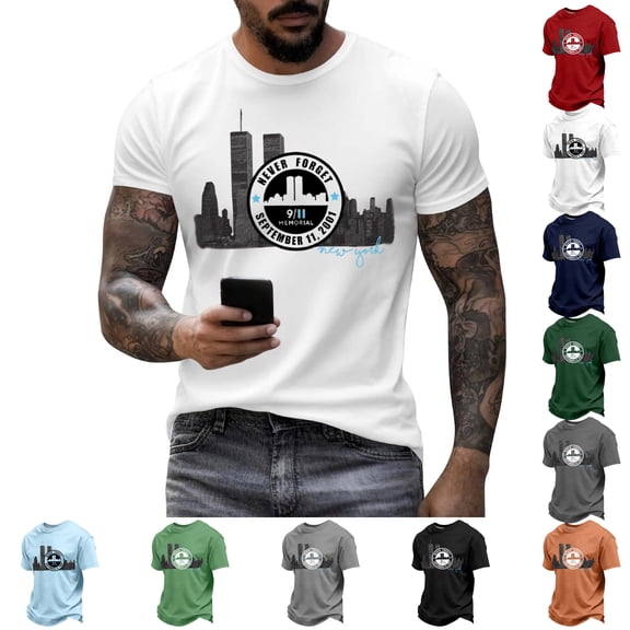 911 We Will Never Forget Shirts for Men 9/11 25th Anniversary Shirt Memorial Anniversary Patriotic Tshirt White L