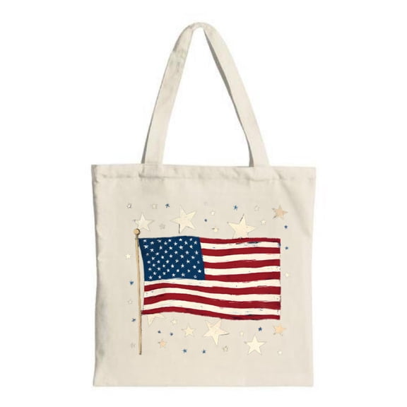 Stylish Canvas Tote Bag with American Flag Design featuring stars and stripes perfect for shopping travel and parties