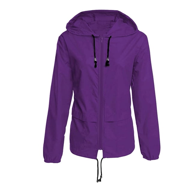 Prolriy Veste Imperméable pour Femmes, Manches Longues, Poches, Coupe-Vent Ample, Violet P